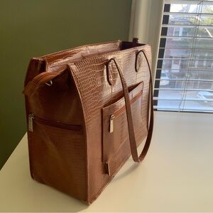 Brown Crocodile-Embossed Tote Bag
